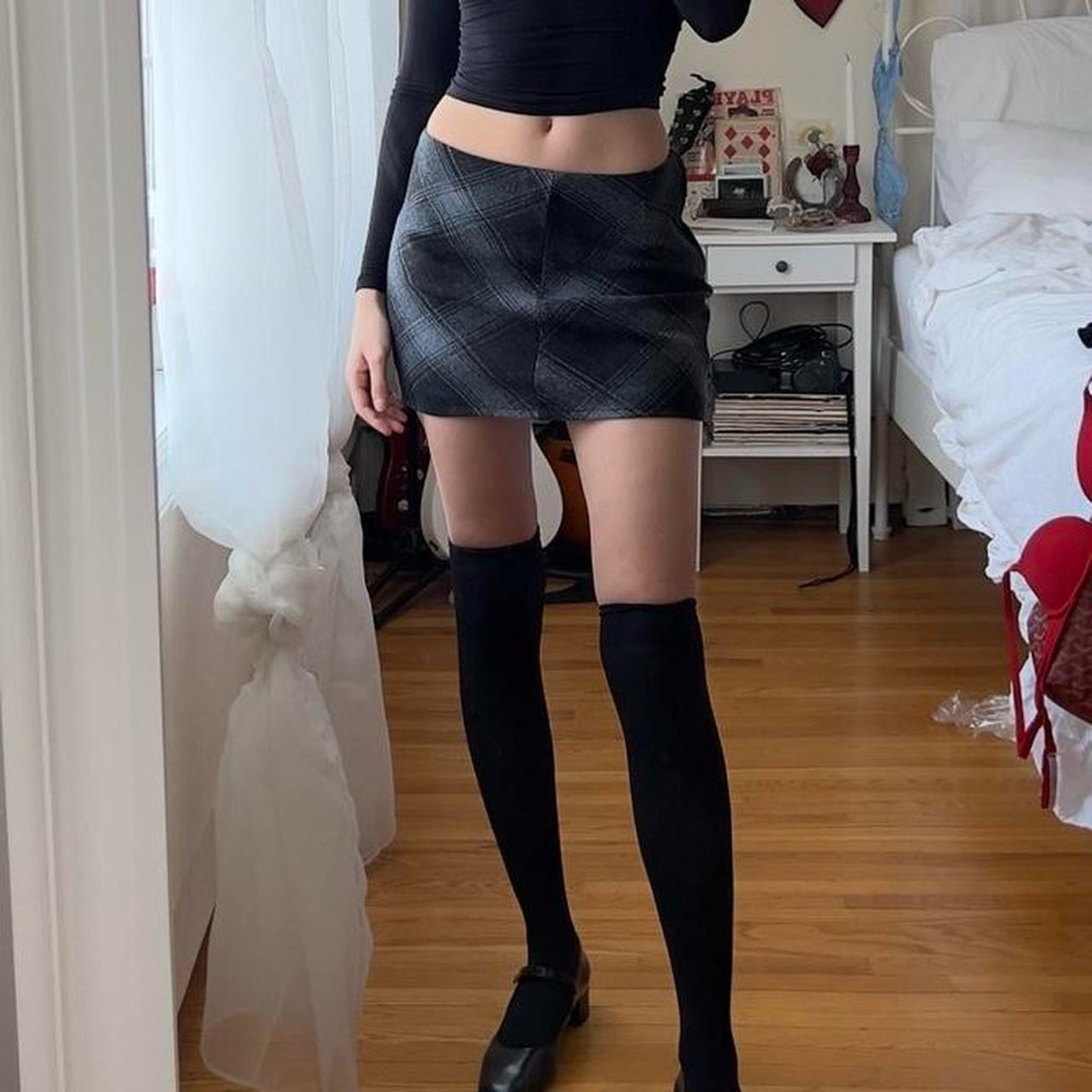Vintage 90s Dynamite Black Plaid Mini Skirt